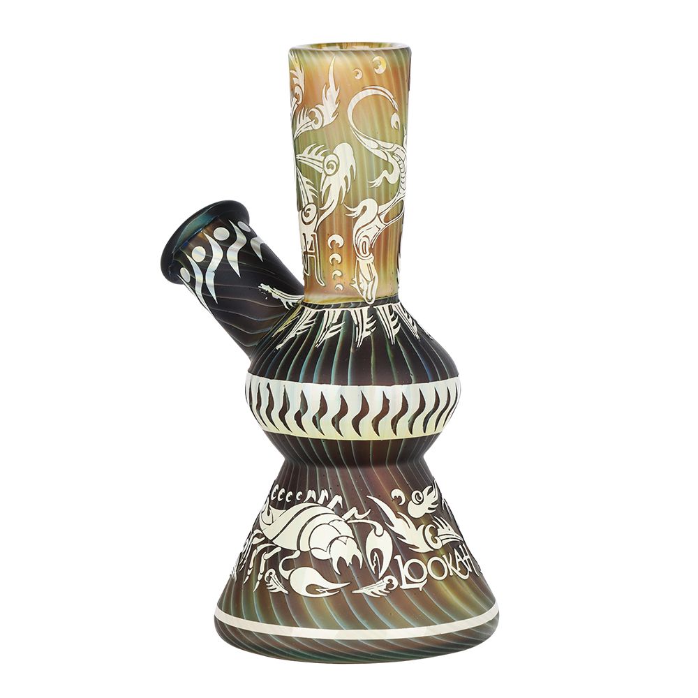 Lookah Glass Sacred Arthropod Black Etched Glass Water Pipe - 5.75" / 14mm F