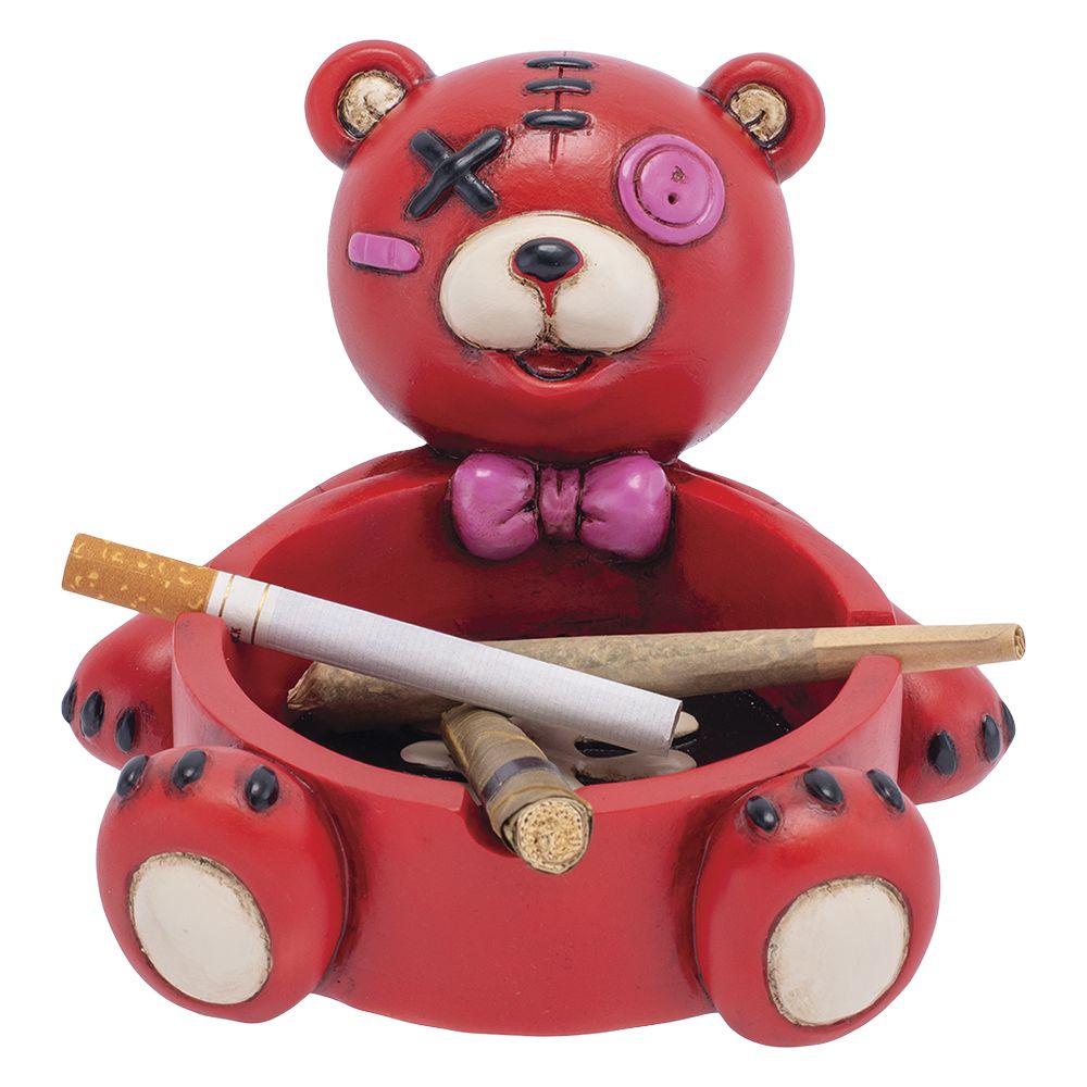 Fujima Zombie Bear Polyresin Ashtray - Red / 5.75"x4.9"