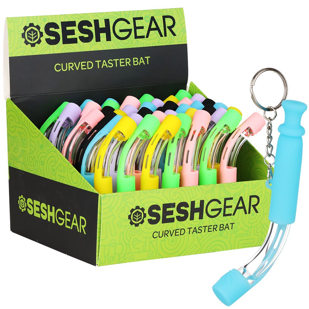 42CT DISPLAY - SeshGear Curved Glass Taster w/ Silicone Sleeve - 4.75" / Assorted Colors