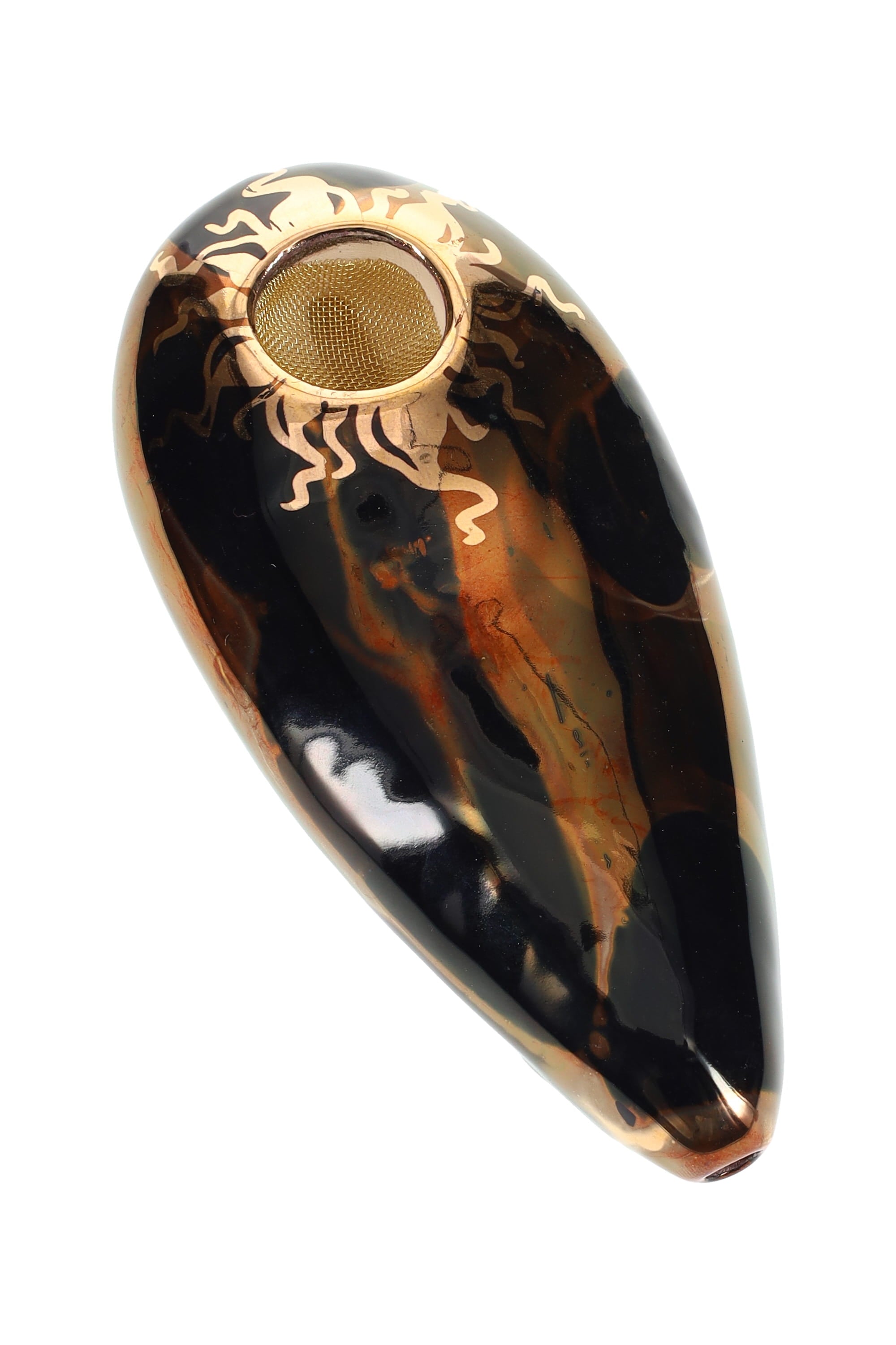 Ancient Creations Ceramics 4″ Oval Ceramic Hand Pipe – Brass Screen – US-Made