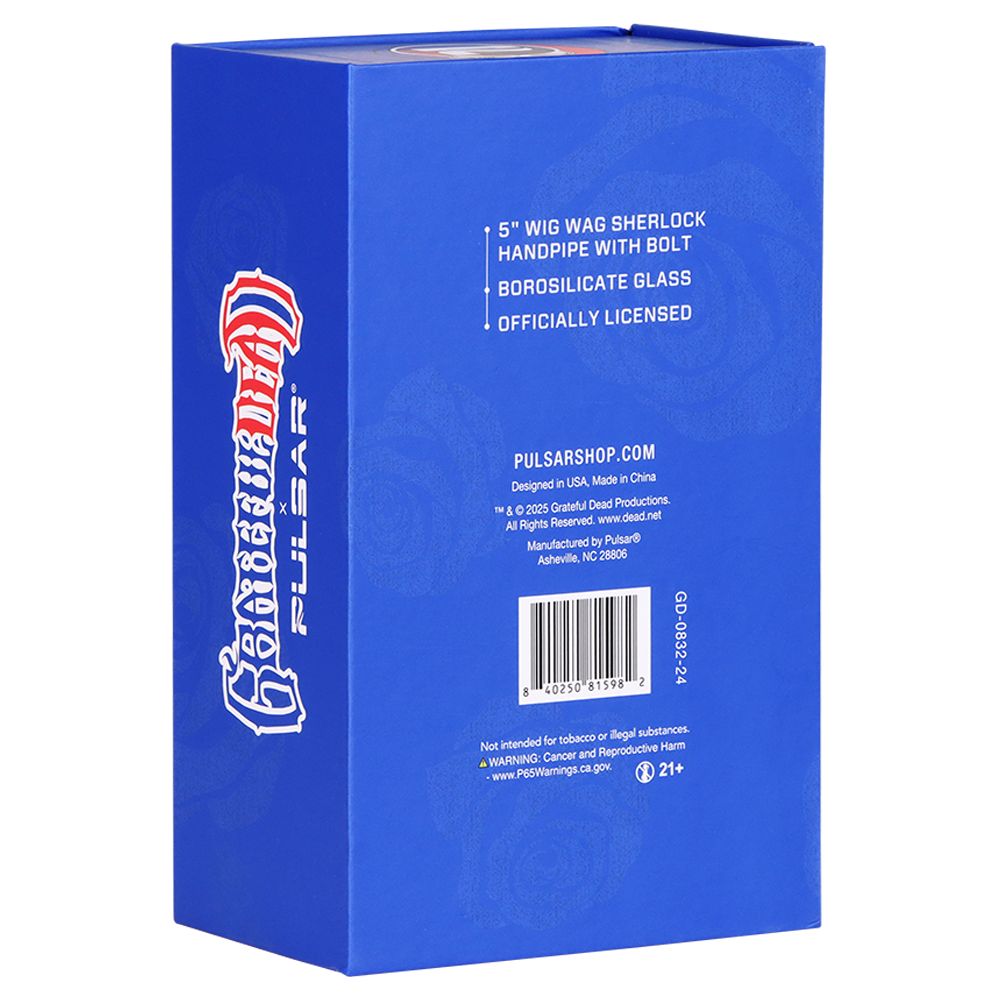 Grateful Dead x Pulsar Bolt Handle Wig Wag Glass Sherlock Pipe - 5"
