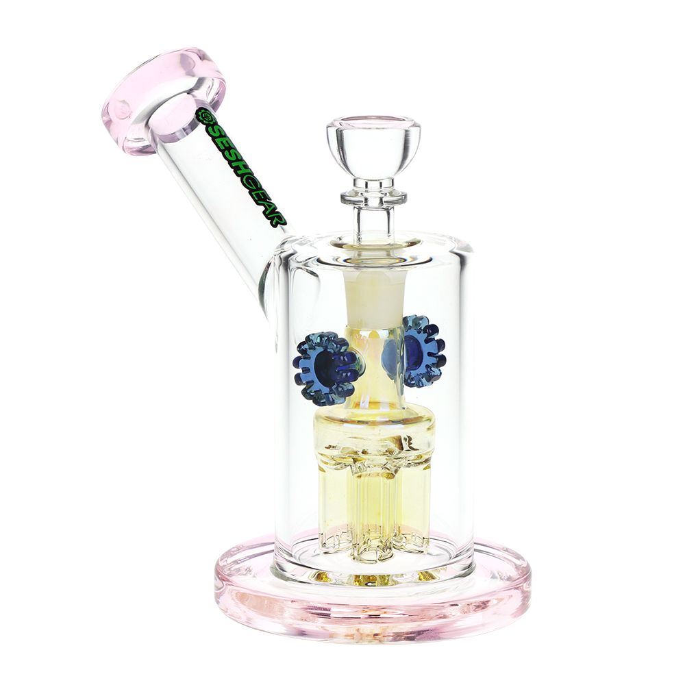 SeshGear Steampunk Gears Fumed Perc Glass Water Pipe | 6.5" | 14mm F