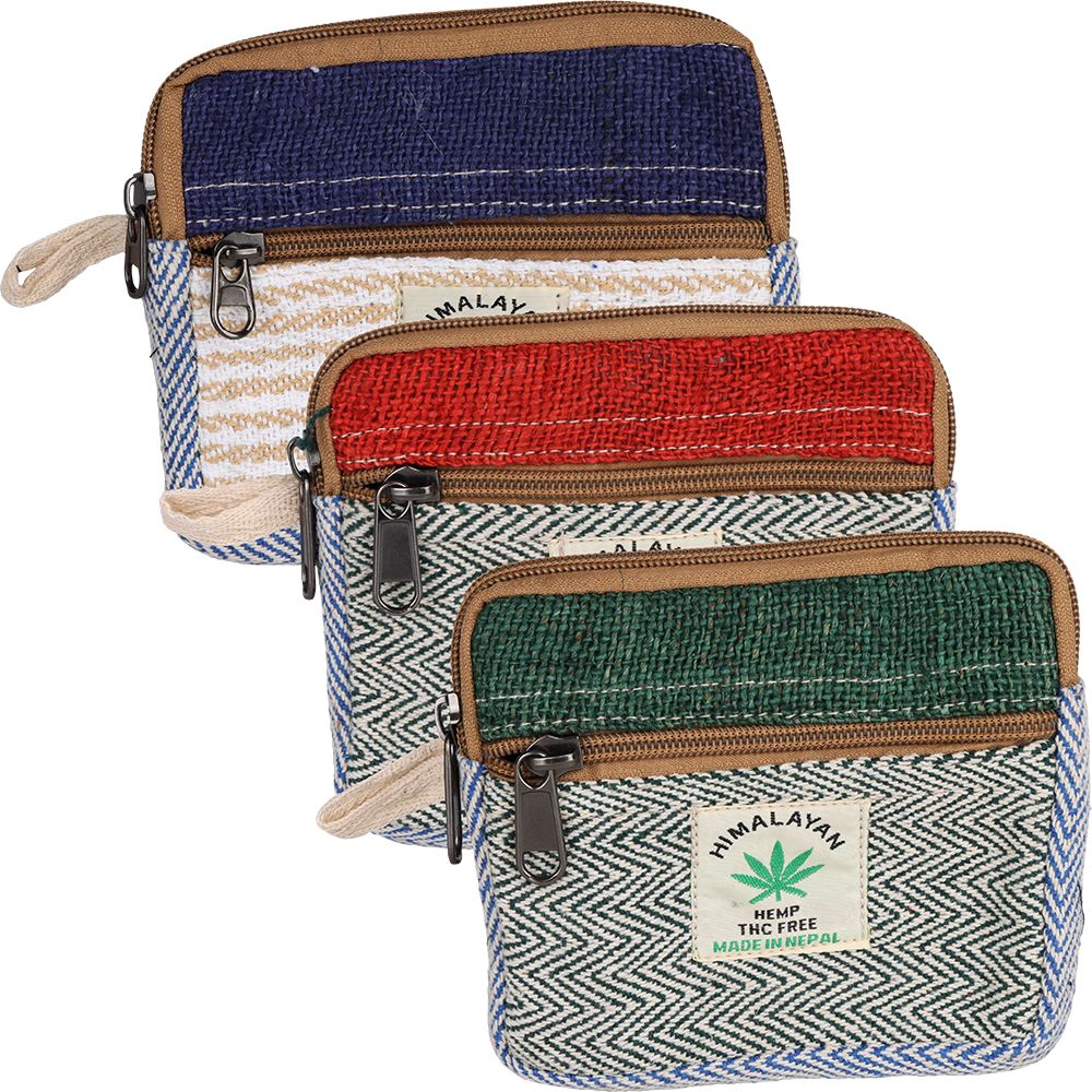 Himalayan Hemp Zig Zag Coin Purse - 6" x 5" / Colors Vary