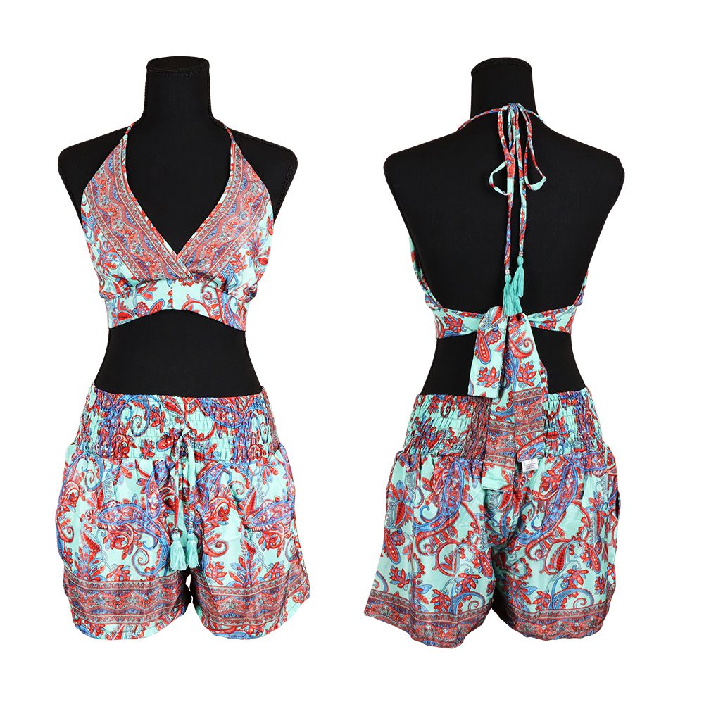 Matching Silk Halter Top, Shorts & Sweater - One Size