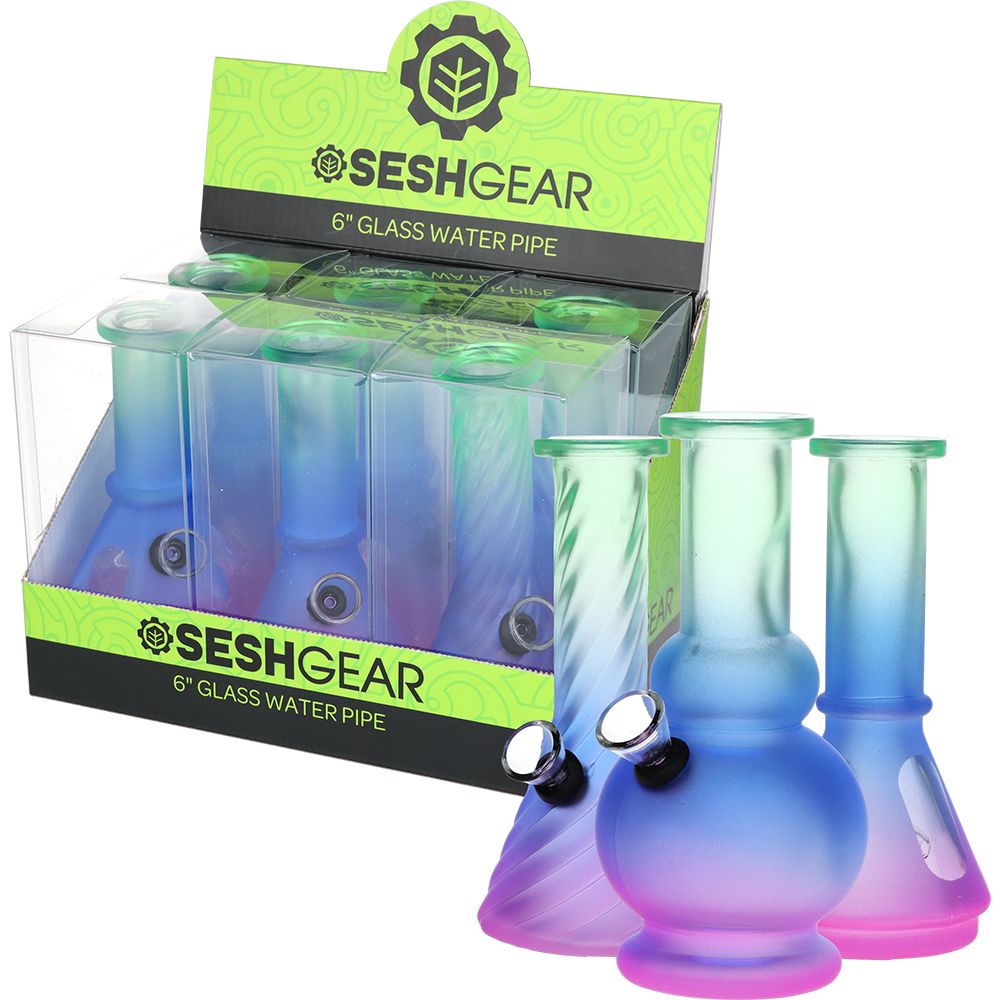 SeshGear Glass Mini Water Pipe | 6" | Grommet | Assorted Styles | 6ct Display
