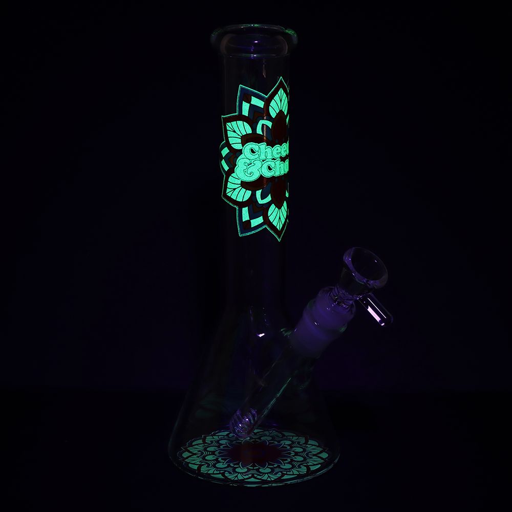 Cheech & Chong Glass Mandala Glow Glass Beaker Water Pipe - 10"