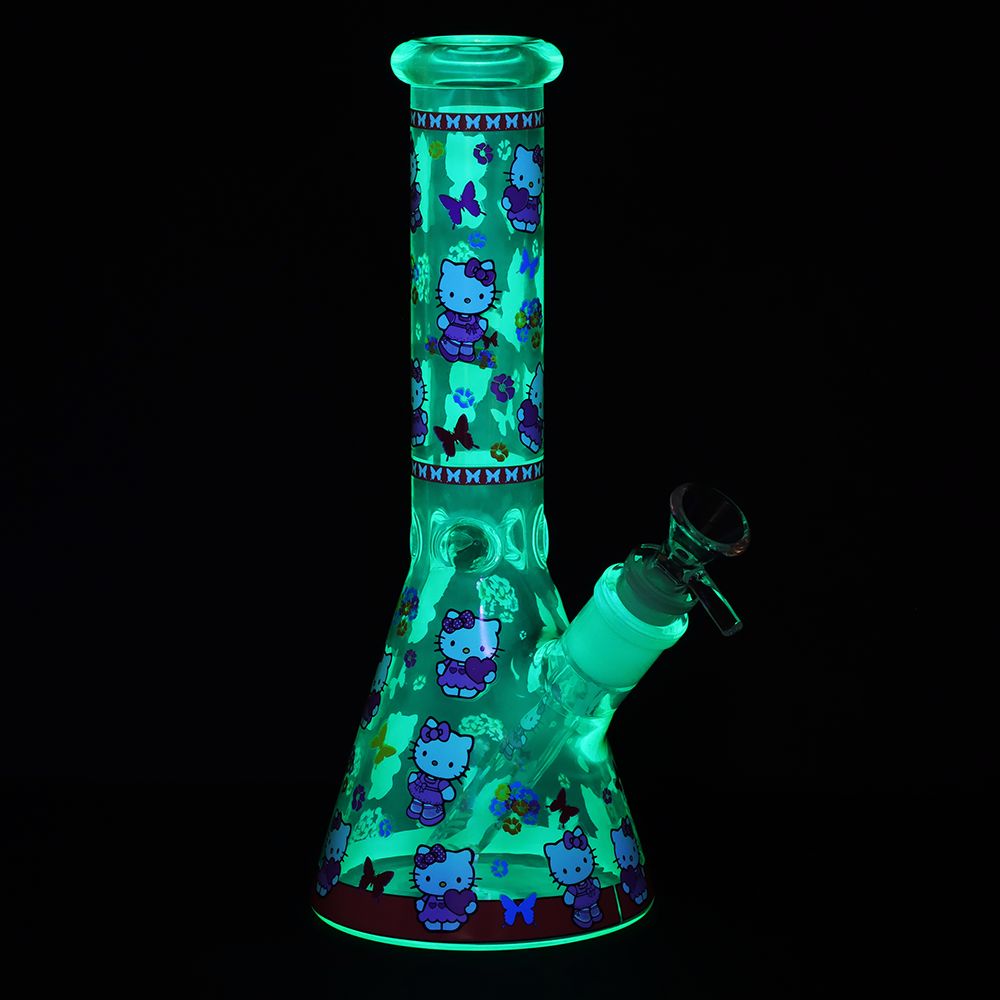 Hi Kitty Neon Beaker Glass Water Pipe - 10" / 14mm F / Colors Vary