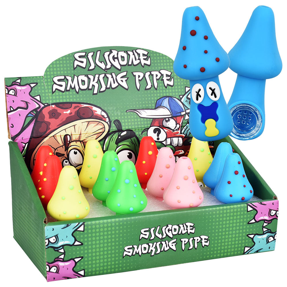 Spacey Facey Mushroom Silicone Hand Pipe - 3" / 12 Pcs