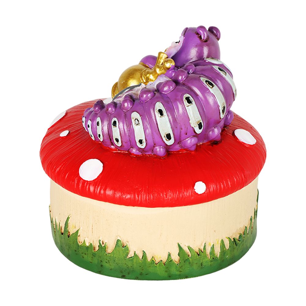 Caterpillar Mushroom Polyresin Trinket Box - 3.5" x 4.5"
