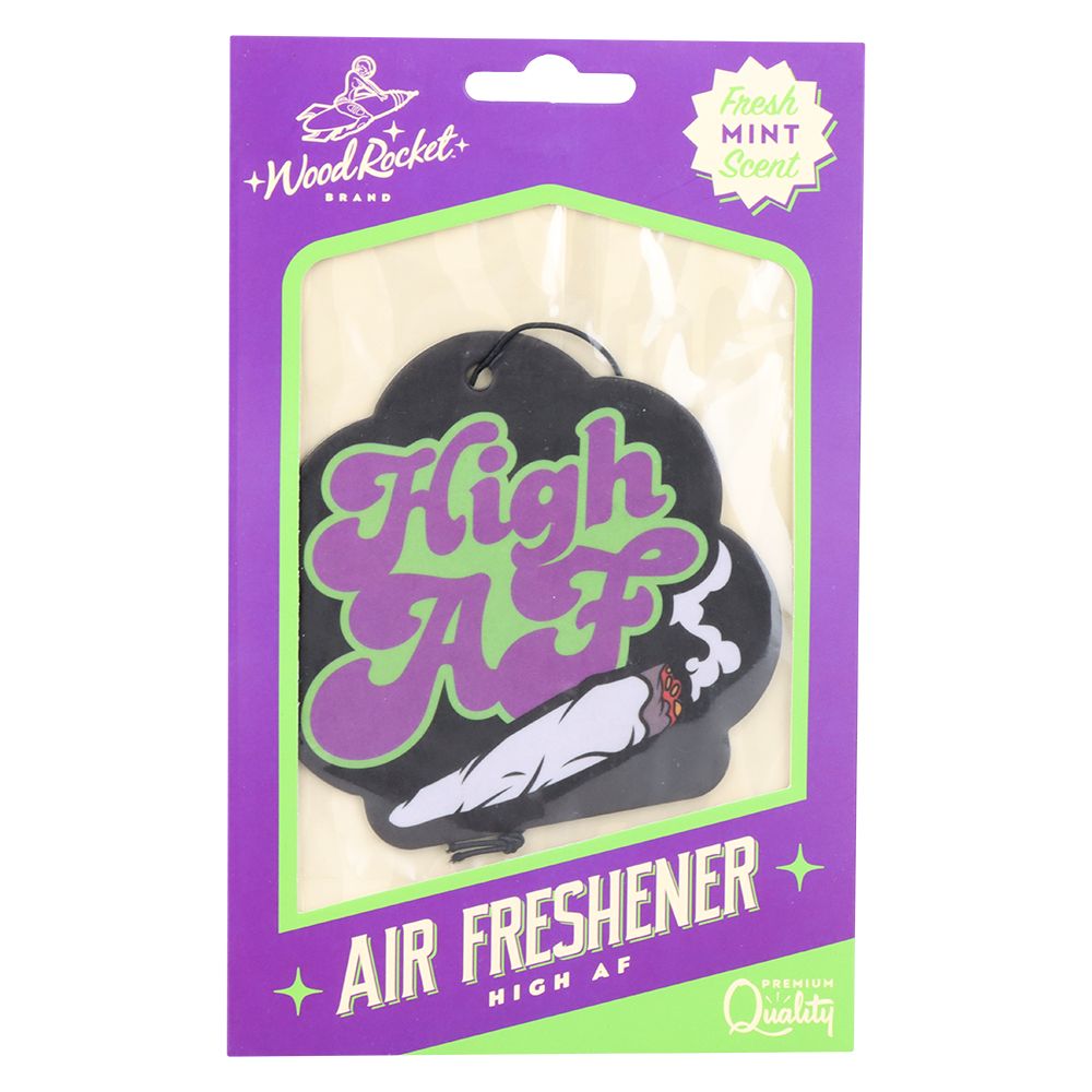 Wood Rocket Car Air Freshener - High AF / Mint Scent / 3.5"x3.5"