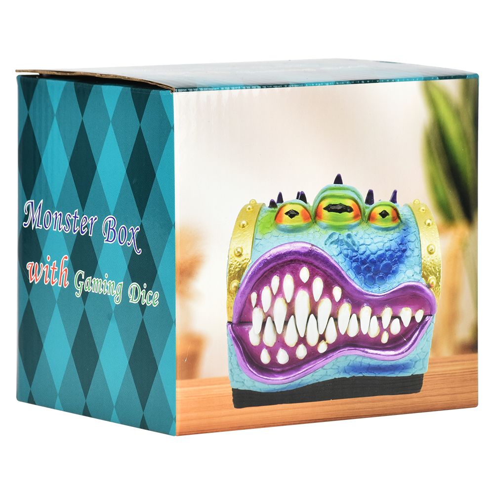 Monster Polyresin Box with Gaming Dice - 3.8" x 3.6"