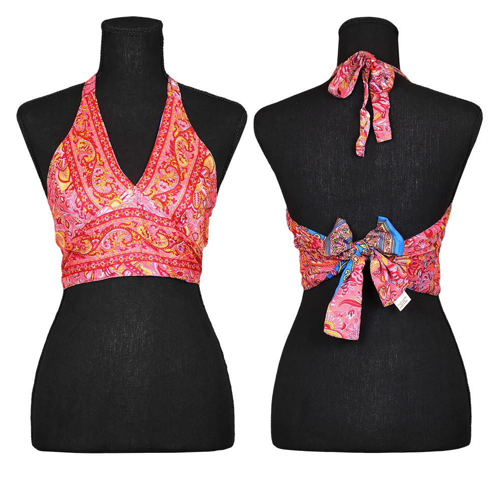 Silk Halter Tie Crop Top - One Size / Styles Vary