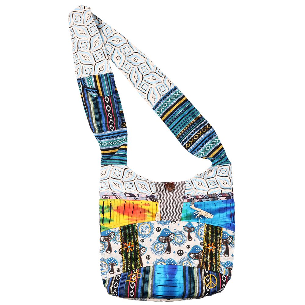 ThreadHeads Mushroom Sun Aztec Razor-Cut Patchwork Shoulder Sling Bag - 15"x15"