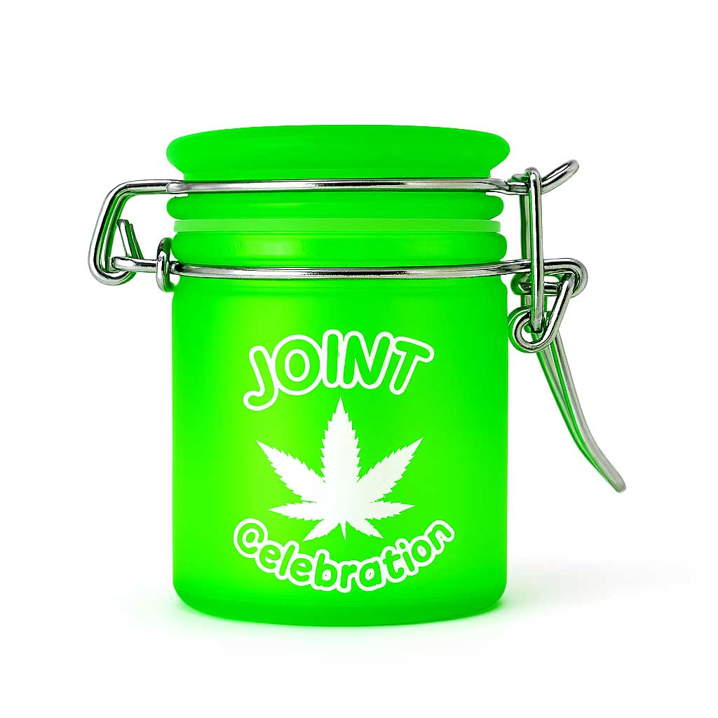AIRTIGHT GLASS MINI FROSTED GREEN JOINT CELEBRATION STASH JAR