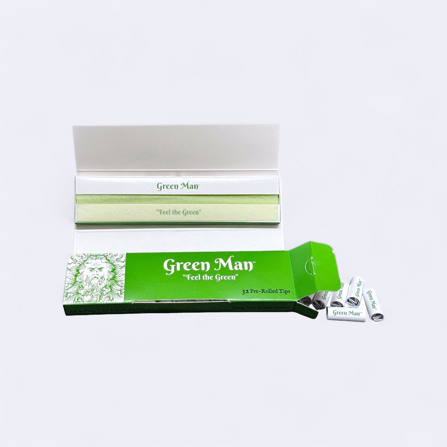 Green Man King Size Green Rice Papers with Pre-Rolled Tips