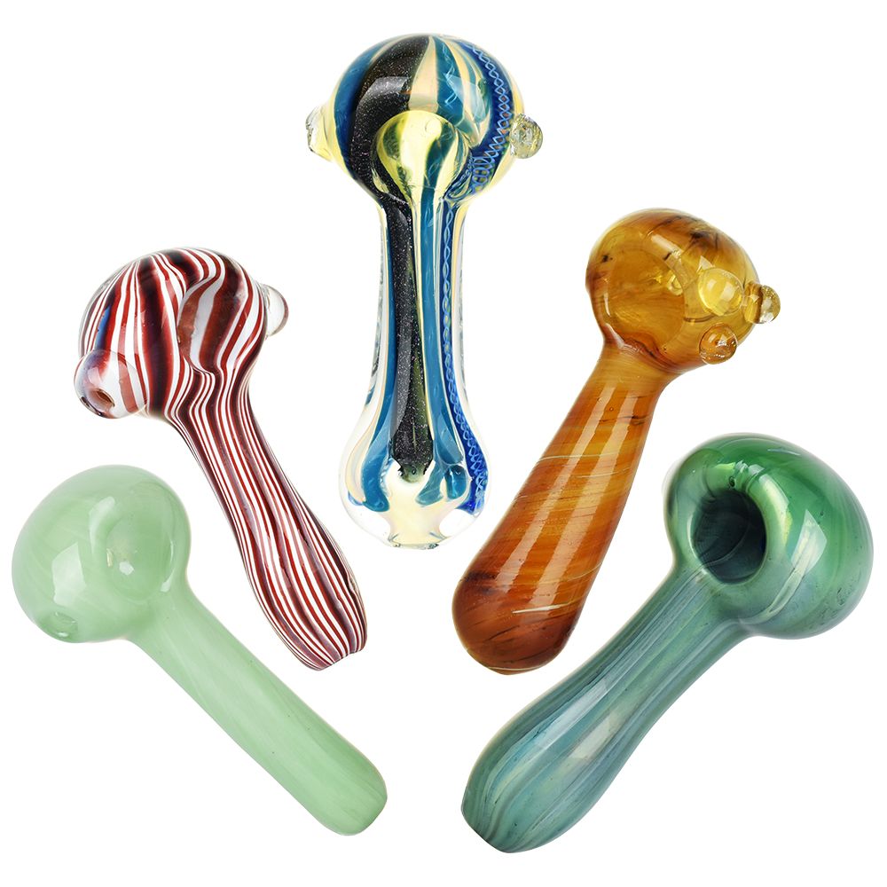 Earth Movement Glass Spoon Pipes - 3.75"-4.5" 20ct