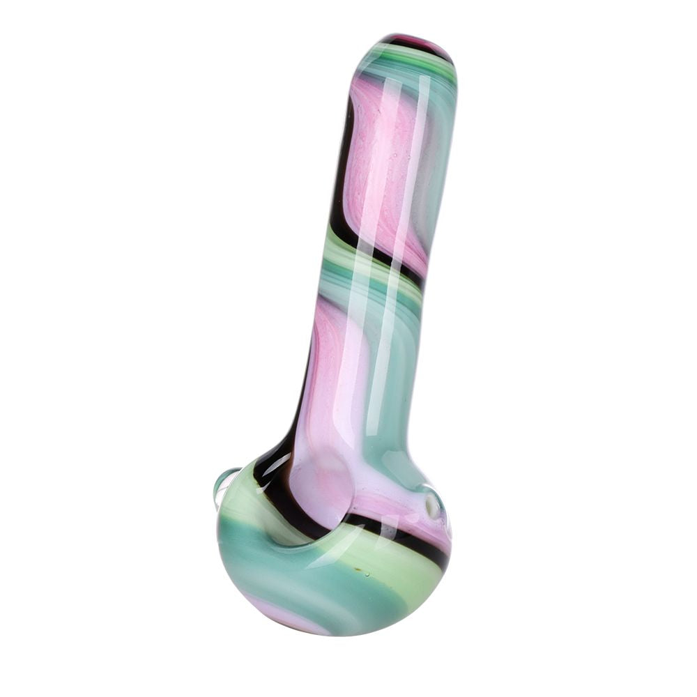 3CT BUNDLE - Heady Ribbons Glass Spoon Pipe w Marble - 4" / Assorted Colors