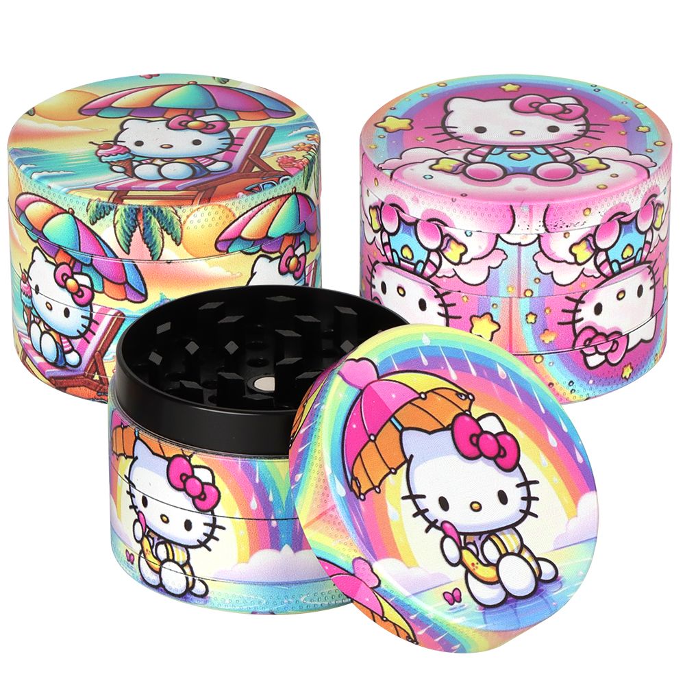12CT DISPLAY - Kitty Aluminum Grinder - 4pc / 2" / Assorted Designs