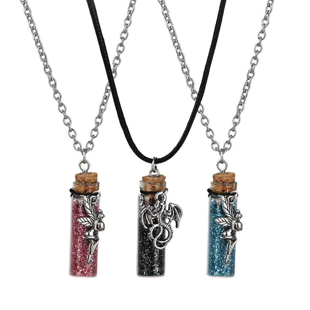 Pewter Pendant Glitter Bottle Necklace | 11.5"