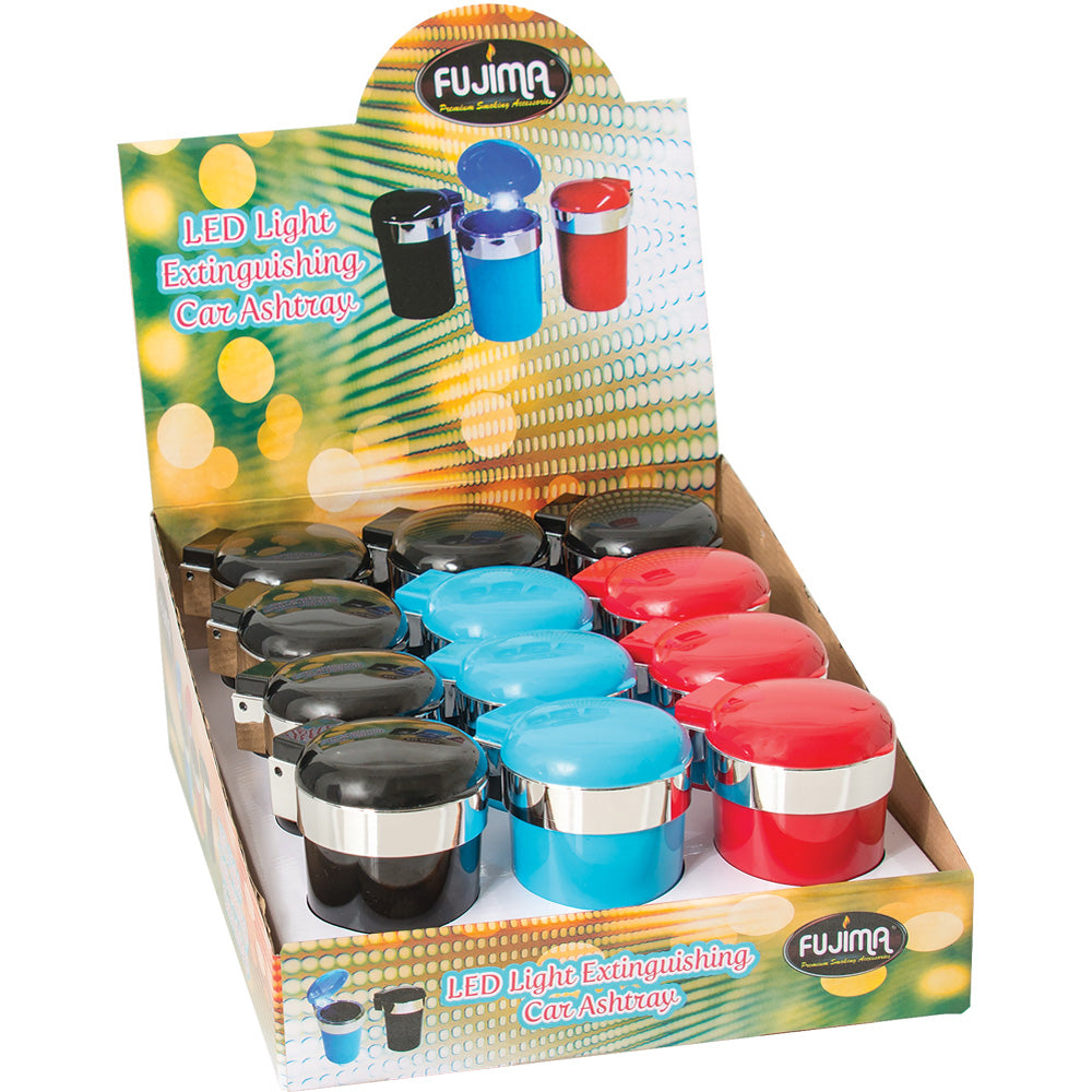 Fujima Self Extin. Ashtray w/ LED Light - 4.65" / Assorted - 12PC DISPLAY
