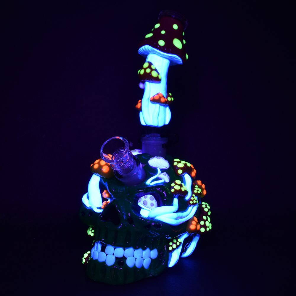 Mushroom Garden Sugar Skull Water Pipe - 10" / 19mm F