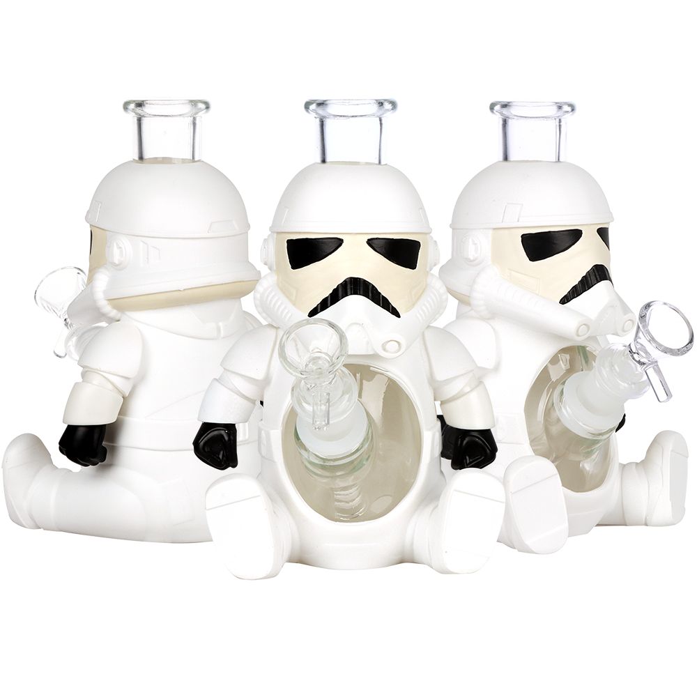 3CT BUNDLE - Smoke Trooper Glass & Vinyl Water Pipe - 7" / 14mm F