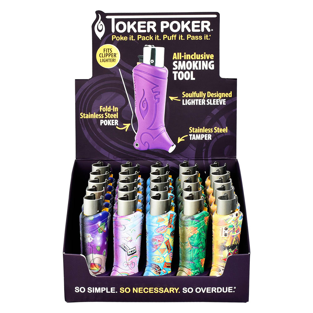 25PC DISP - Toker Poker Lighter Sleeve - Clipper/Flashback/Asst