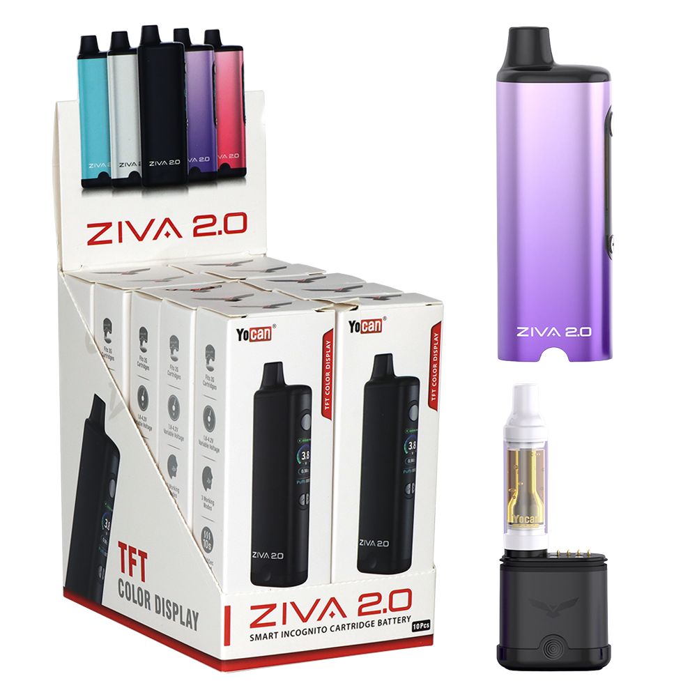 10CT DISPLAY - Yocan Ziva Pro 2.0 Auto-Draw 510 Battery - 650mAh / Assorted Colors