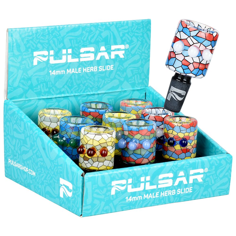 Pulsar Inside Print Mosaic Bead Grip Herb Slide - 14mm M/ 9ct