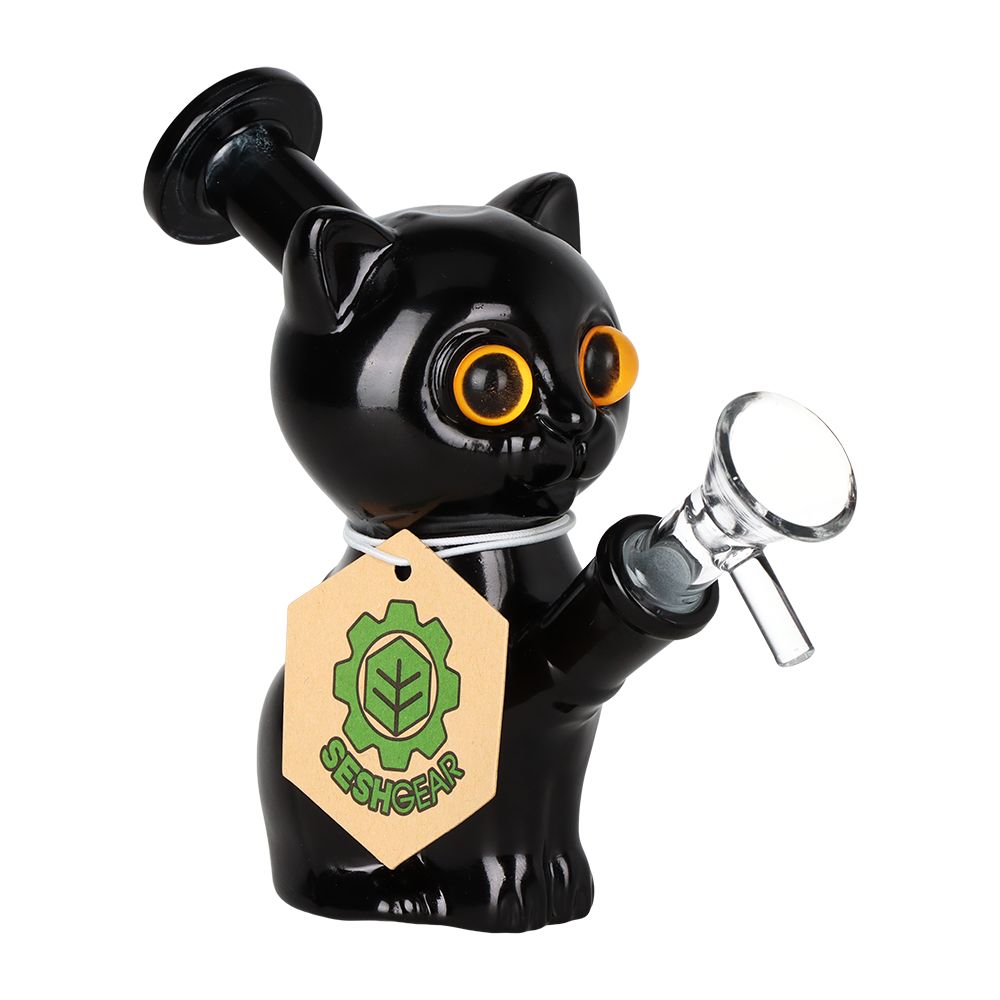 2PC SET - SeshGear Mesmorizing Kitty Glass Water Pipe  - 4.75" / 14mm F / Assorted Colors