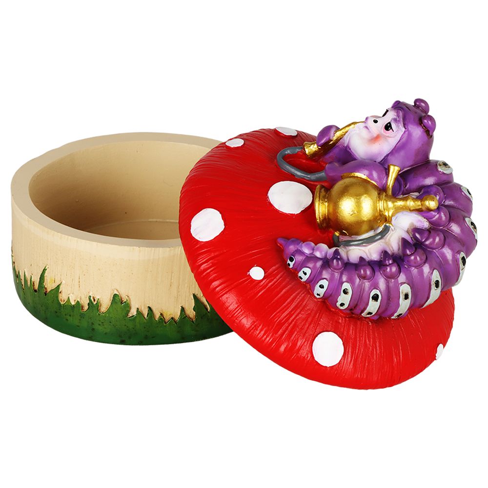 Caterpillar Mushroom Polyresin Trinket Box - 3.5" x 4.5"
