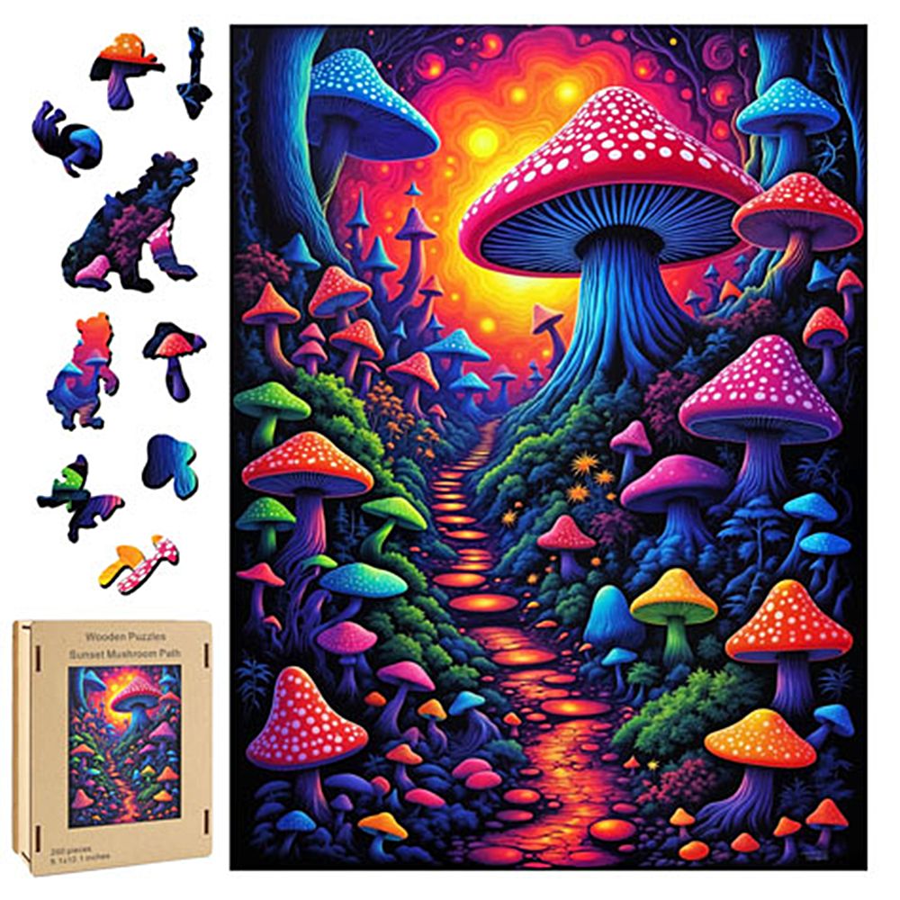 Sunset Mushroom Path Whimsy Wooden Puzzle - 200 Pieces
