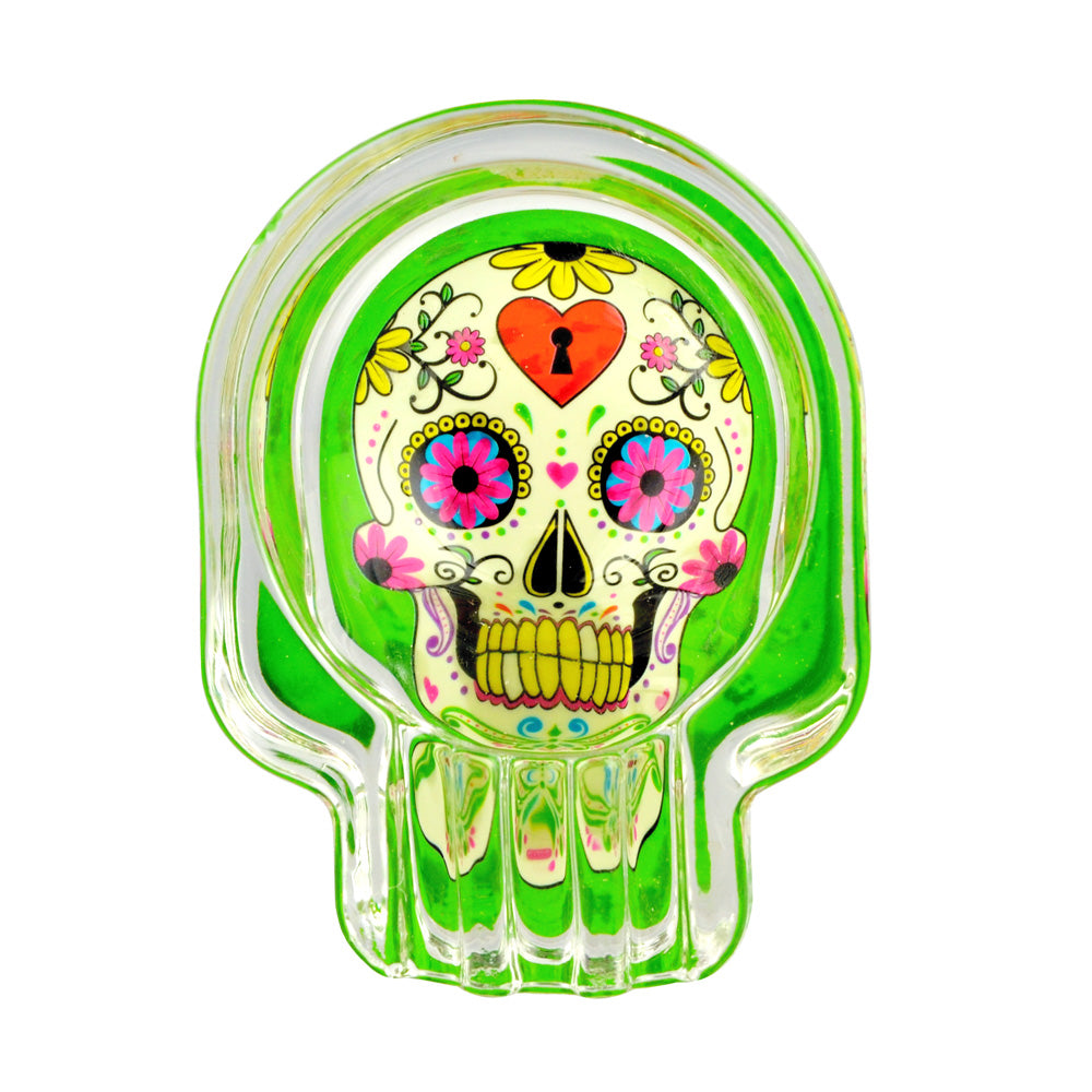 Sugar Skull Glass Ashtray - 2.75"x3.75" 6pcs