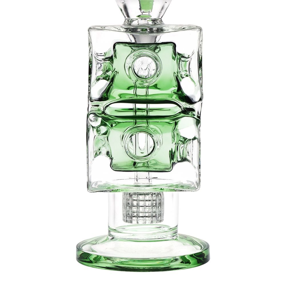 Pulsar Double Swiss Perc Blocks Glass Water Pipe - 12.5" / 14mm F / Blue
