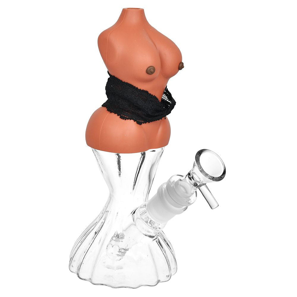 Buxom Body w/ Removable Bra Glass & Silicone Water Pipe - 8" / 14mm F / Colors Vary