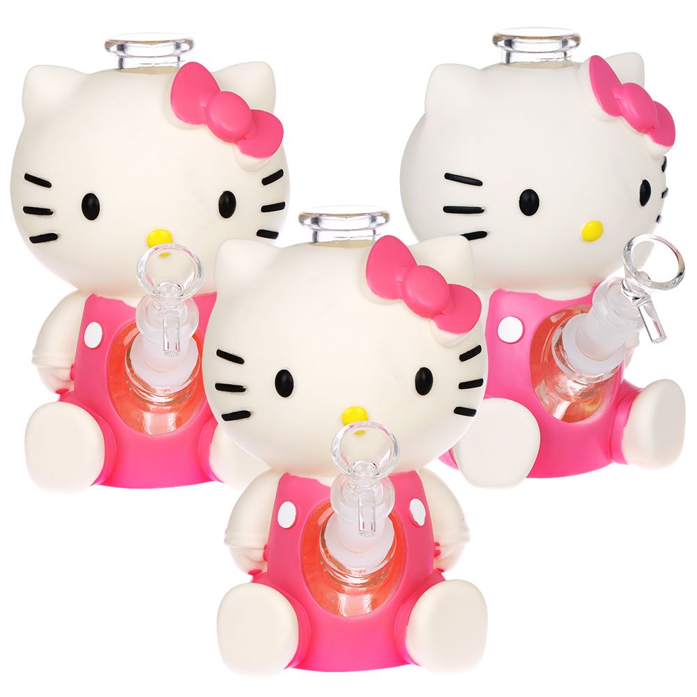 3CT BUNDLE - Cutest Kitty Glass & Vinyl Water Pipe - 7" / 14mm F