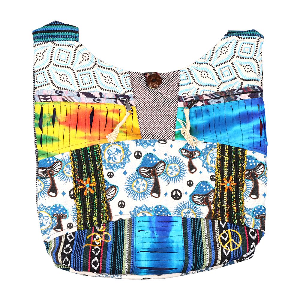 ThreadHeads Mushroom Sun Aztec Razor-Cut Patchwork Shoulder Sling Bag - 15"x15"