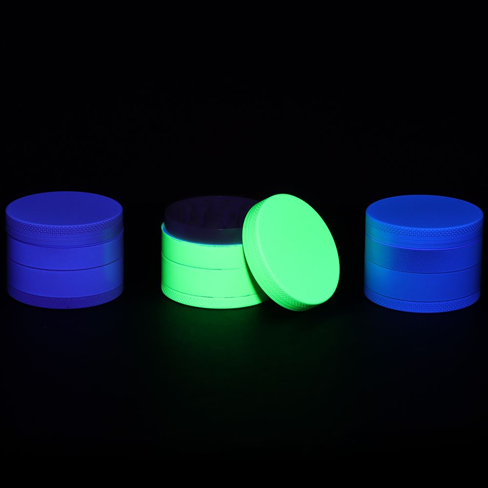 12CT DISPLAY - SeshGear Glow In The Dark Metal Grinder - 4pc / 1.75" / Assorted Colors