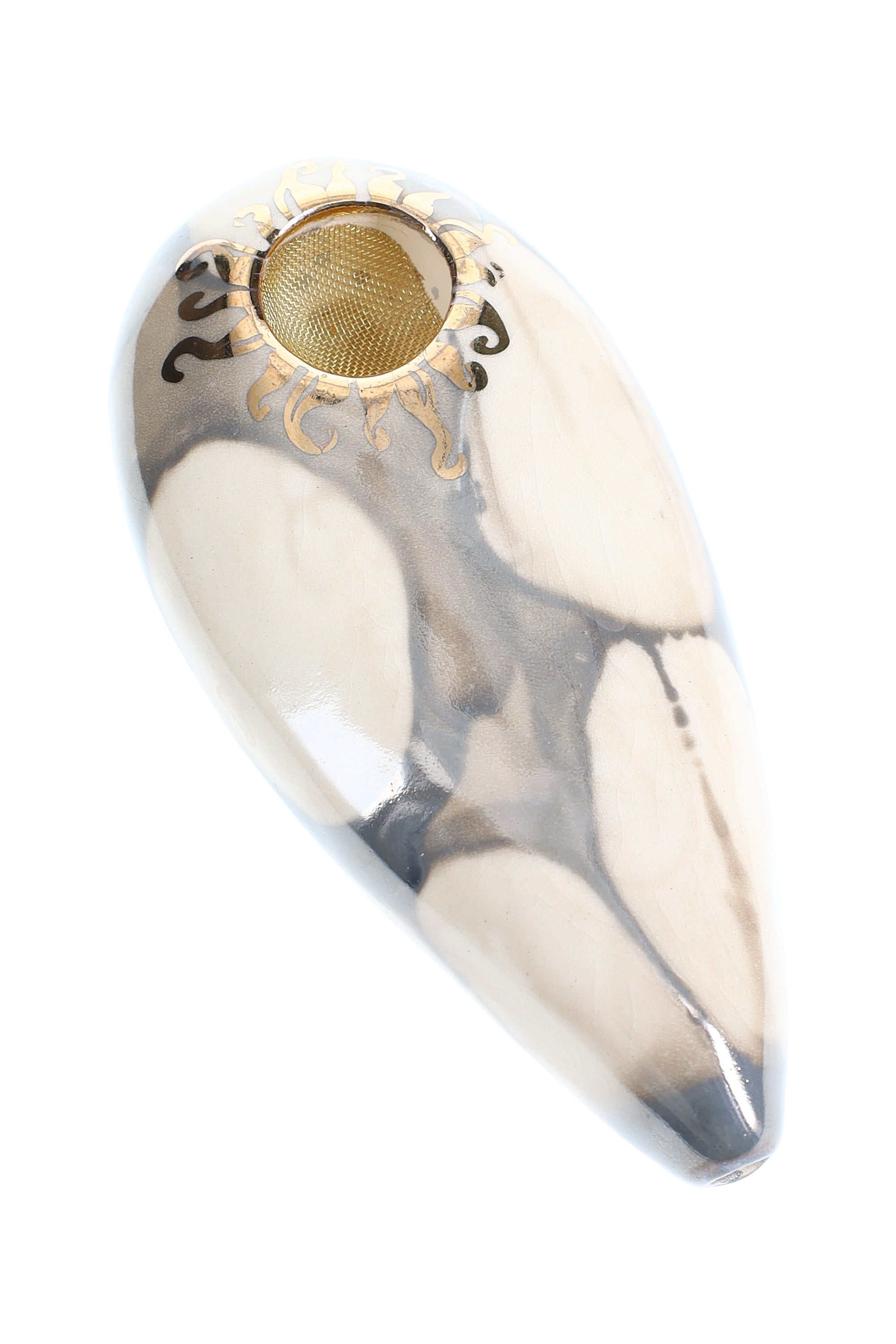 Ancient Creations Ceramics 4″ Oval Ceramic Hand Pipe – Brass Screen – US-Made