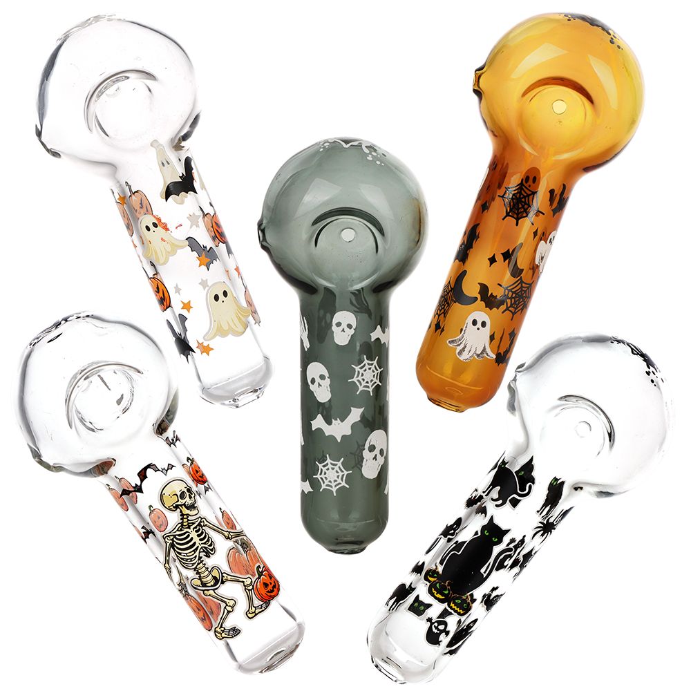 5CT BUNDLE - Pulsar Halloween Glass Spoon Pipe - 4.5" / Assorted Colors & Designs
