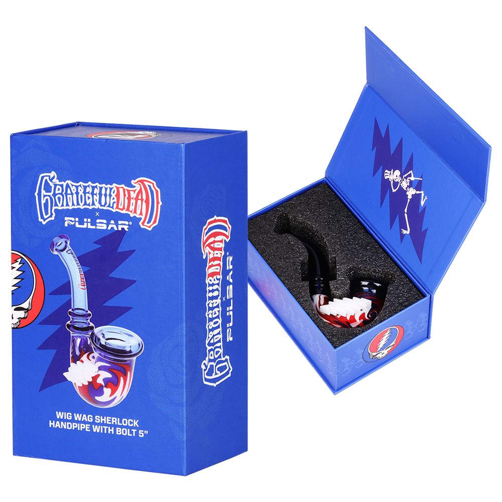 Grateful Dead x Pulsar Bolt Handle Wig Wag Glass Sherlock Pipe - 5"