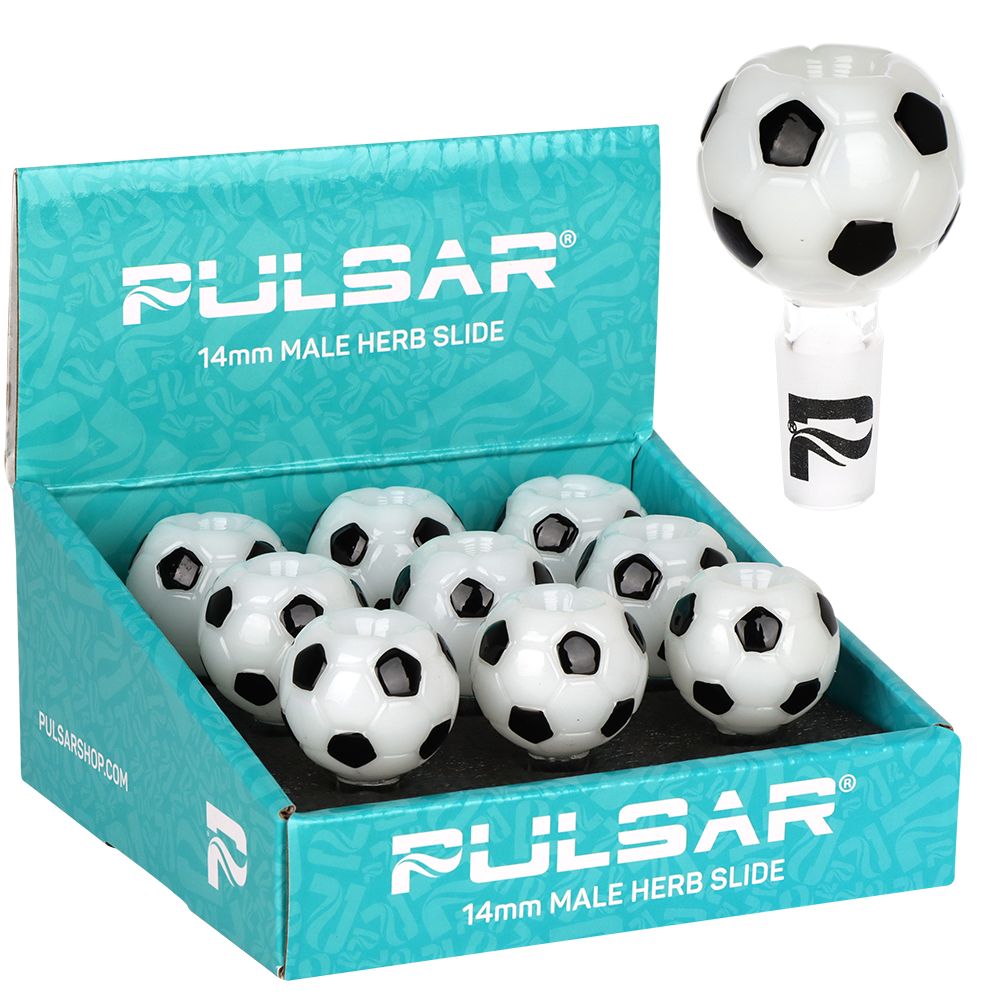 9CT DISPLAY - Pulsar Soccer Celebration Glass Herb Slide - 14mm M