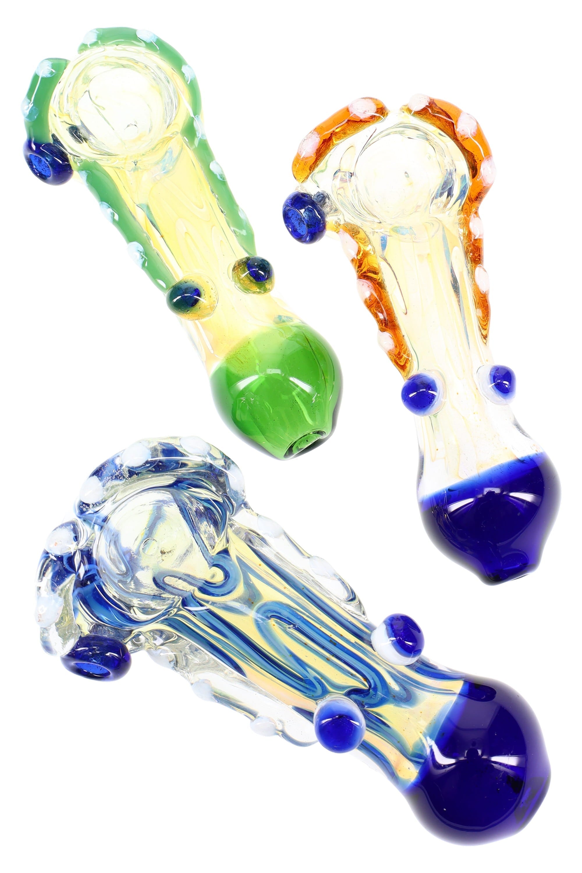 Color Changing Striped Marble Glass Spoon Pipe “Comet Dots” – 4–5″ – Assorted Colors