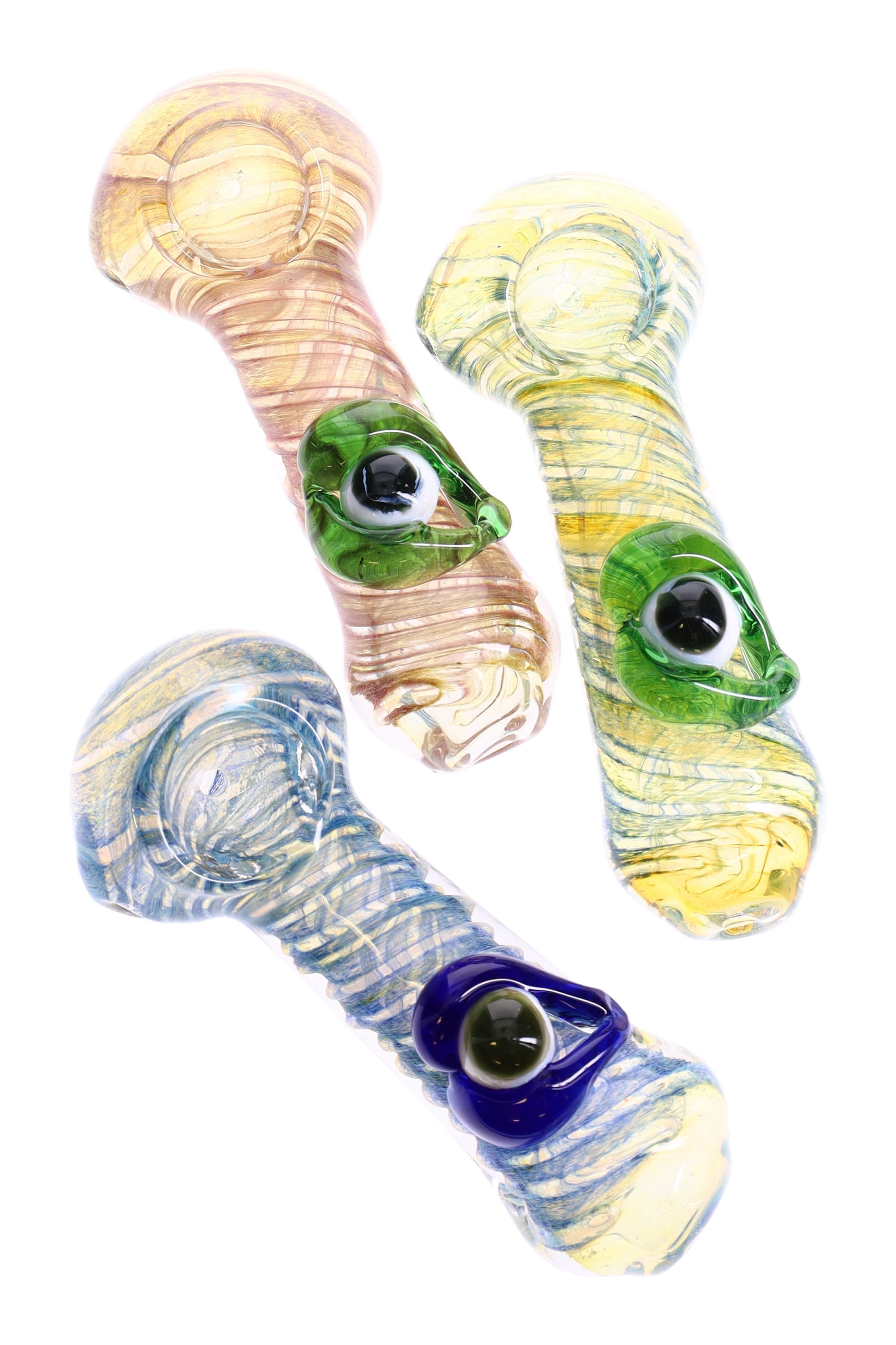 Color Changing Spiral Frit Glass Spoon Pipe “One-Eyed Wonder” – 4½″ – Assorted Colors