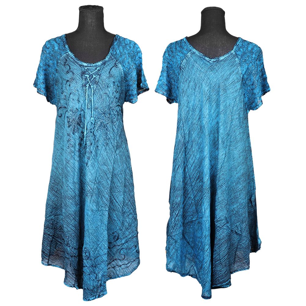 Embroidered Short Sleeve Dress - One Size / 38.5" / Colors Vary