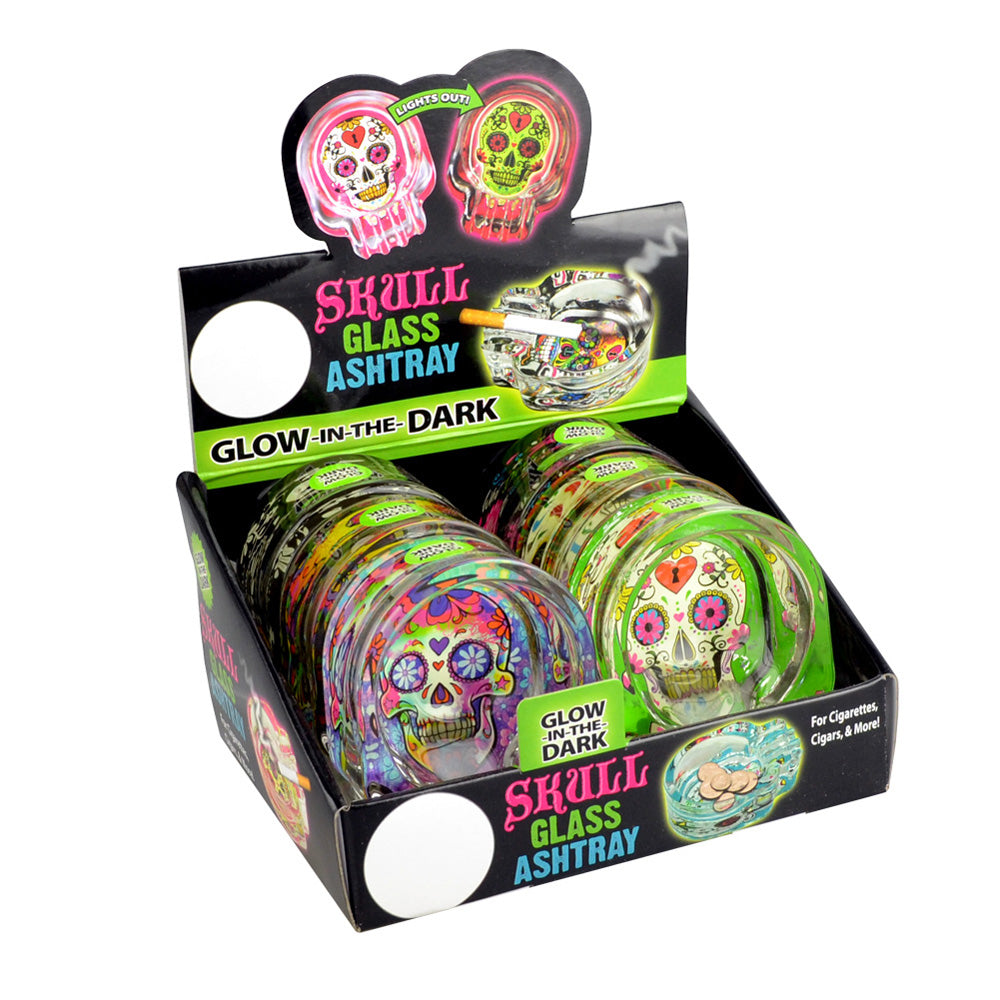 Sugar Skull Glass Ashtray - 2.75"x3.75" 6pcs