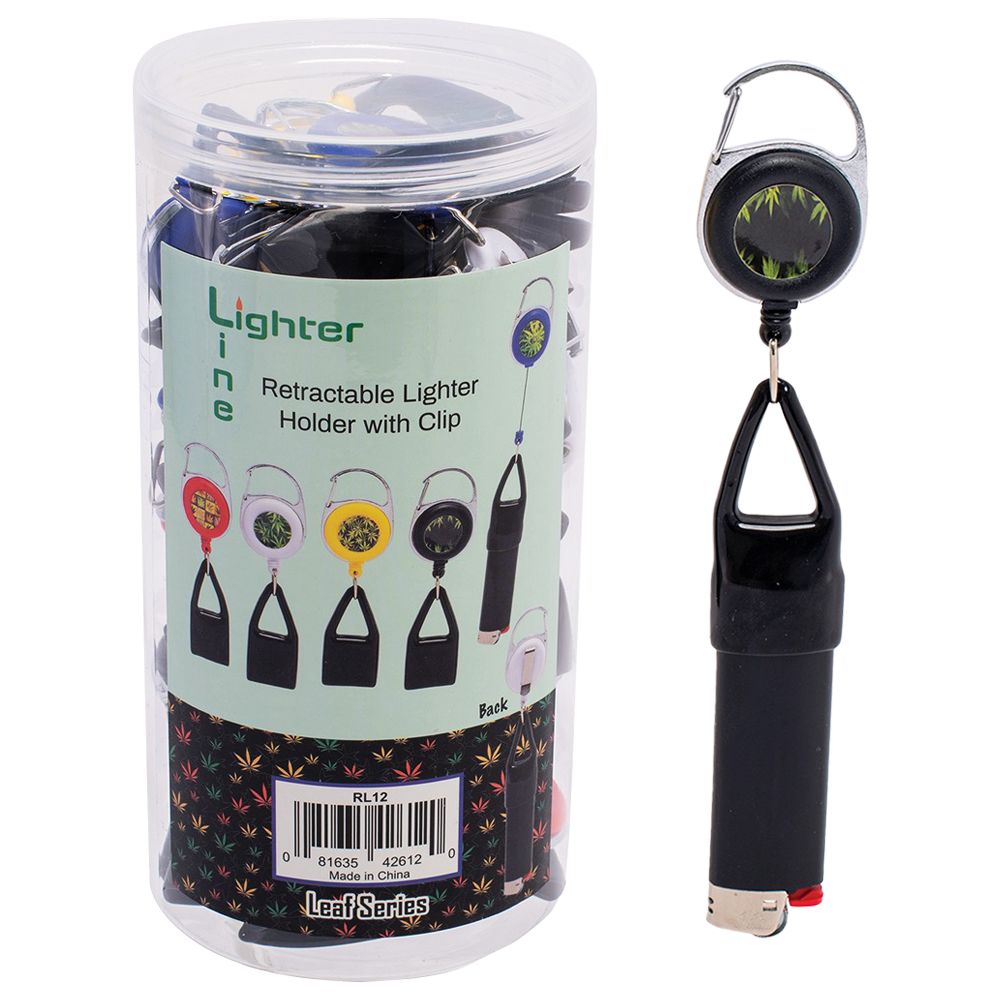 30CT JAR - Lighter Line Retractable Lighter Holder w/ Clip - Leaf Series