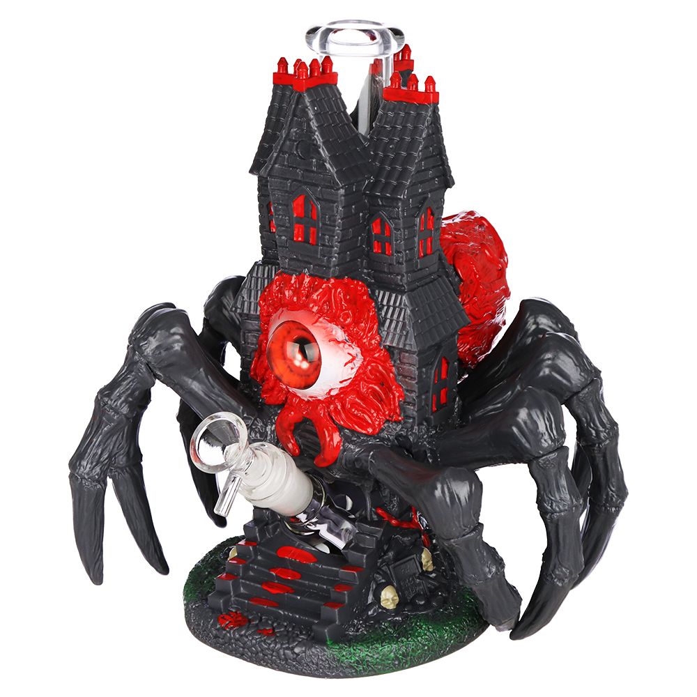 All Seeing Arachnid Castle Glass & Vinyl Water Pipe - 10.25" / 14mm F