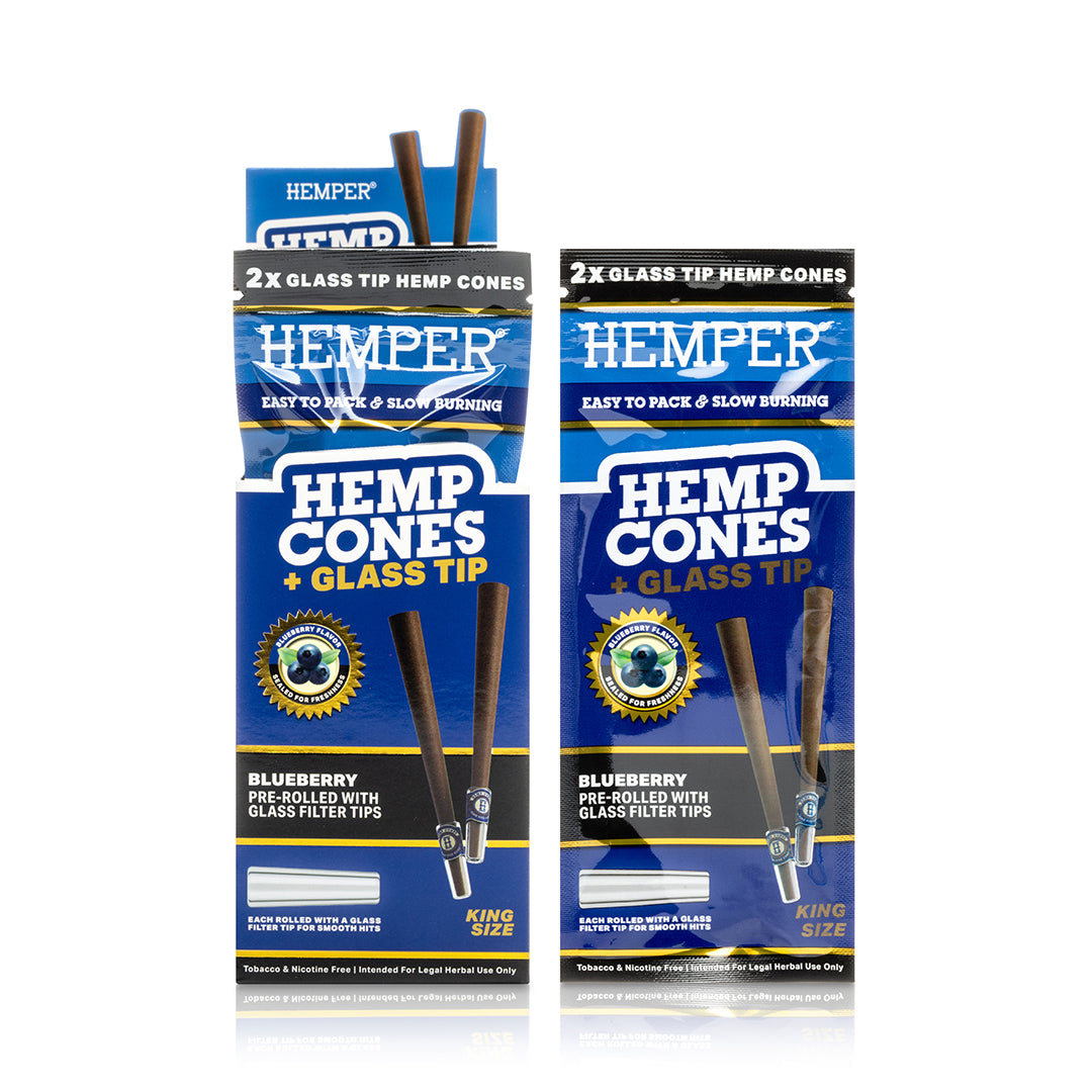 Pre-Rolled 2PK King Size Glass Tipped Hemp Cones| 12ct Display