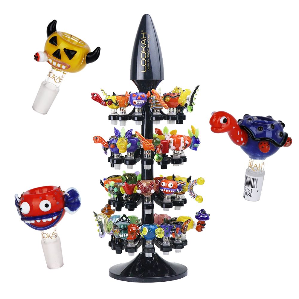 48CT DISPLAY - Lookah Glass Novelty Herb Slides [Set C] and Display Tree - Assorted Styles / 14mm M